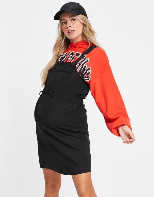 ASOS DESIGN Maternity - Sort pinafore-minikjole med bindebånd i nylon, 4 af 4