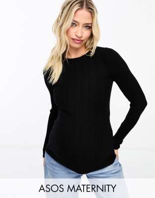 Asos Design Maternity - Sort Ribstrikket Trøje Med Rund Hals-Black