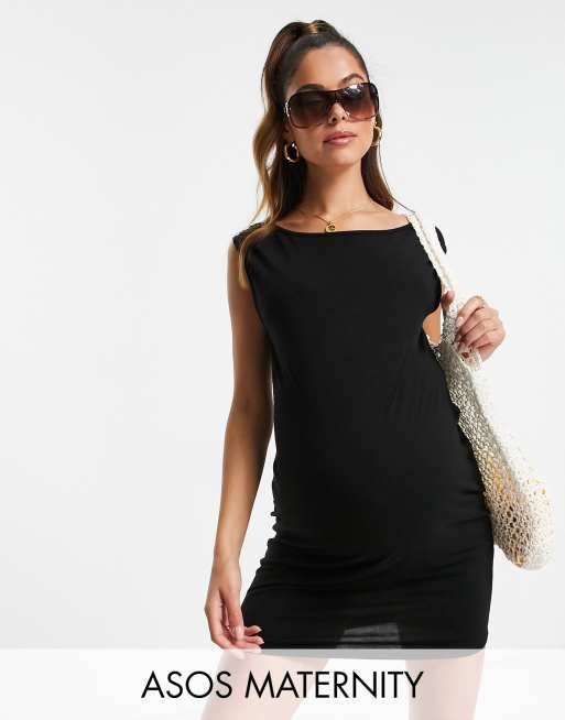 ASOS DESIGN Maternity - Sort strand-sommerkjole med vandfaldsudskæring 