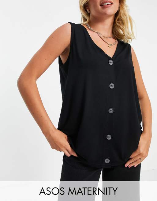 ASOS DESIGN Maternity - Sort top med knapper til amning