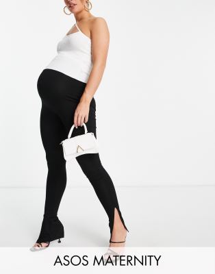 Asos Design Maternity - Sorte Leggings Med Taljekant Over Maven Og Sideslidser