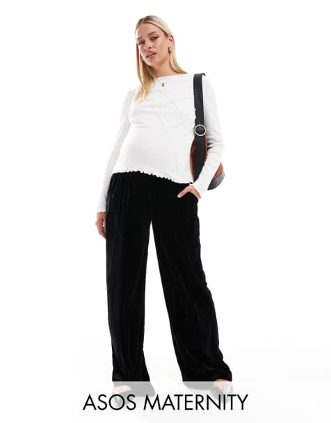 ASOS DESIGN Maternity - Sorte pull-on-bukser med rynker i velour - view 1