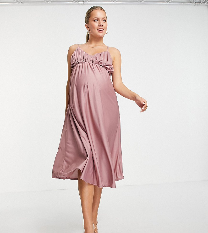 Asos Maternity - Asos design maternity spaghetti strap ruched bust midi dress in rose-pink