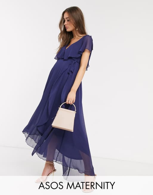 ASOS DESIGN Maternity split sleeve cape back dipped hem maxi dress with ...