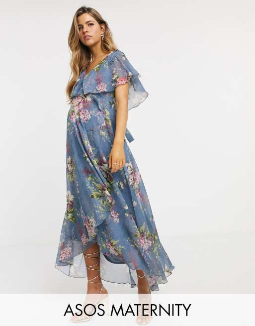 Asos design maxi dress with cape back shop and dipped hem in light floral print