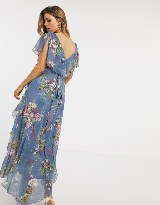 Asos design maxi dress with cape back and dipped hem in light best sale floral print