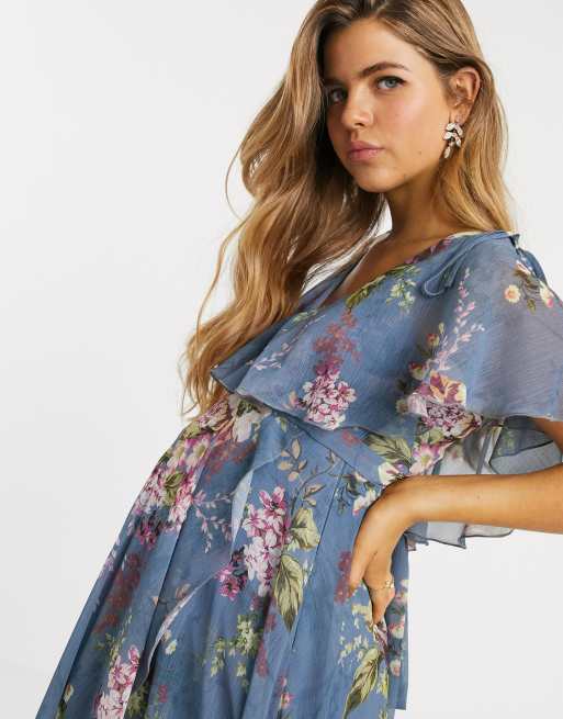 Asos design maxi dress with cape back outlet and dipped hem in light floral print