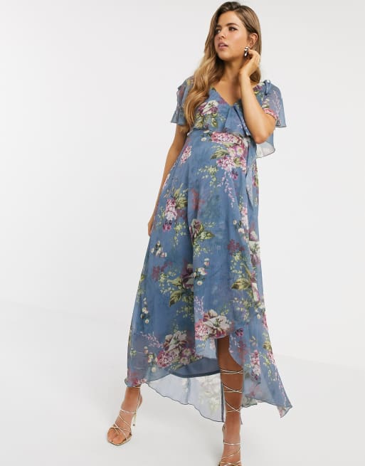 Asos design maxi dress with cape back 2024 and dipped hem in light floral print