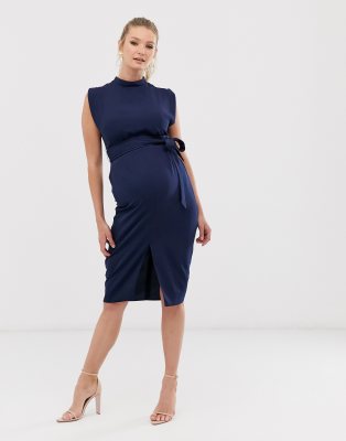 asos design split sleeve midi dress with obi belt