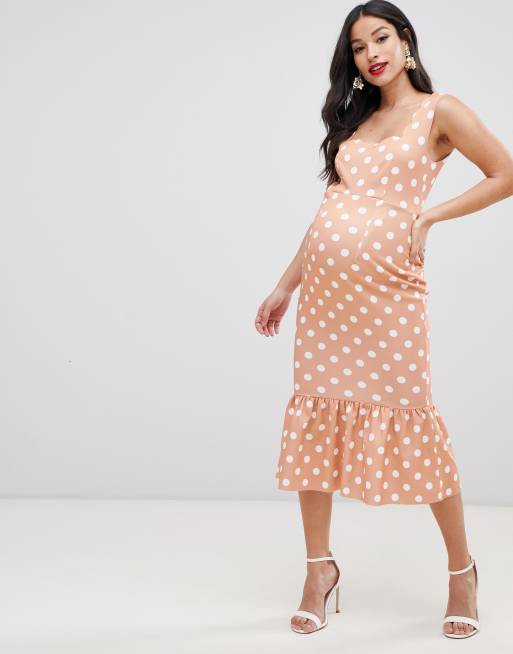 ASOS DESIGN Maternity spot print scallop bodycon midi dress ASOS