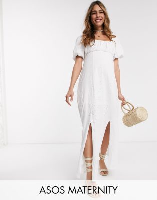 square neck white maxi dress