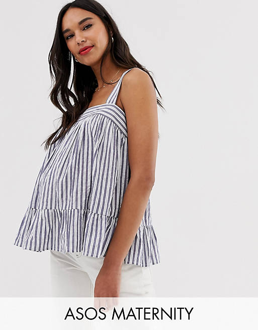 ASOS DESIGN Maternity square neck cami in seersucker sun top in stripe