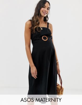 ASOS DESIGN Maternity square neck linen midi sundress with wooden ...