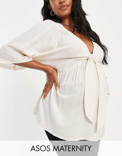 ASOS DESIGN Maternity – Stenfärgad topp i kimonostil med knytning framtill