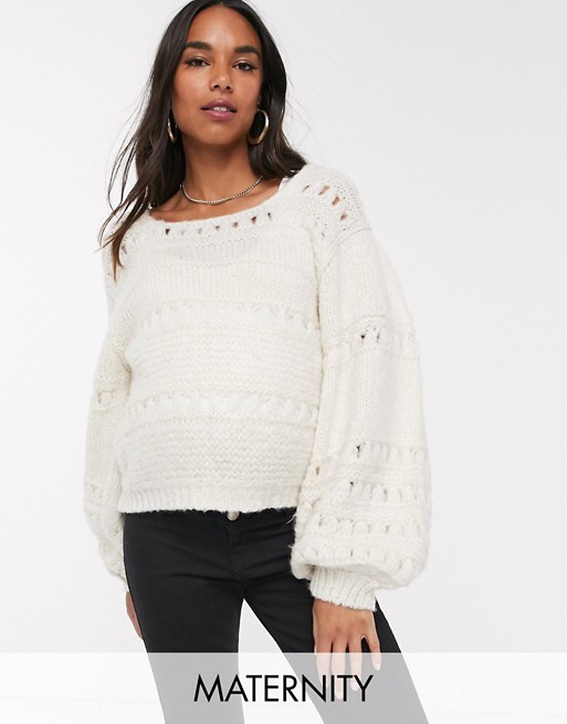 ASOS DESIGN Maternity stitch detail square neck jumper with volume sleeve