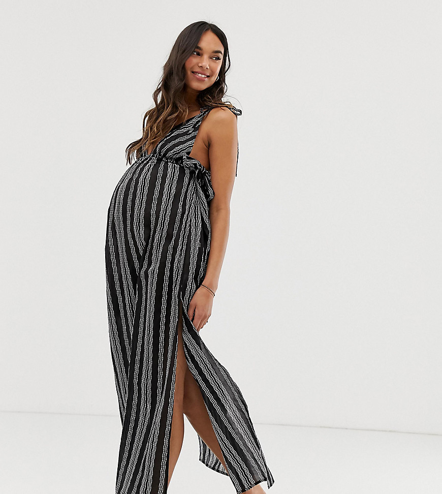 ASOS DESIGN Maternity stitch stripe maxi beach dress-Multi