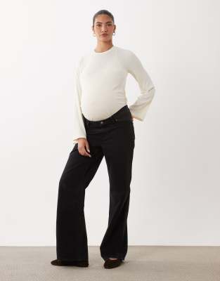 Asos Maternity Asos Design Maternity Straight Wide Leg Jeans In Black