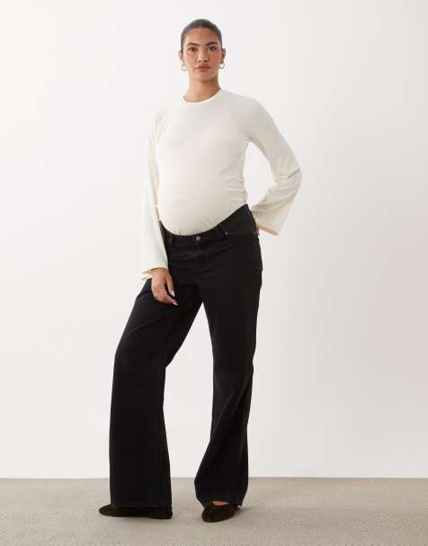 ASOS DESIGN Maternity straight wide leg jeans in black - view 1