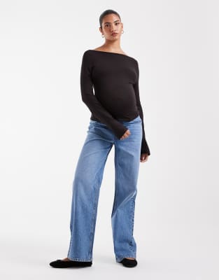 Asos Maternity Asos Design Maternity Straight Wide Leg Jeans In Blue