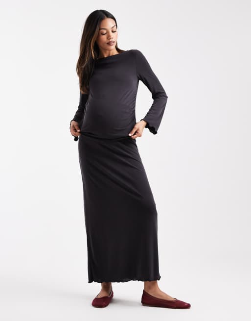ASOS DESIGN Maternity - Stram og sort modal-top med lange ærmer og bølgekant - Del af sæt, 3 af 4