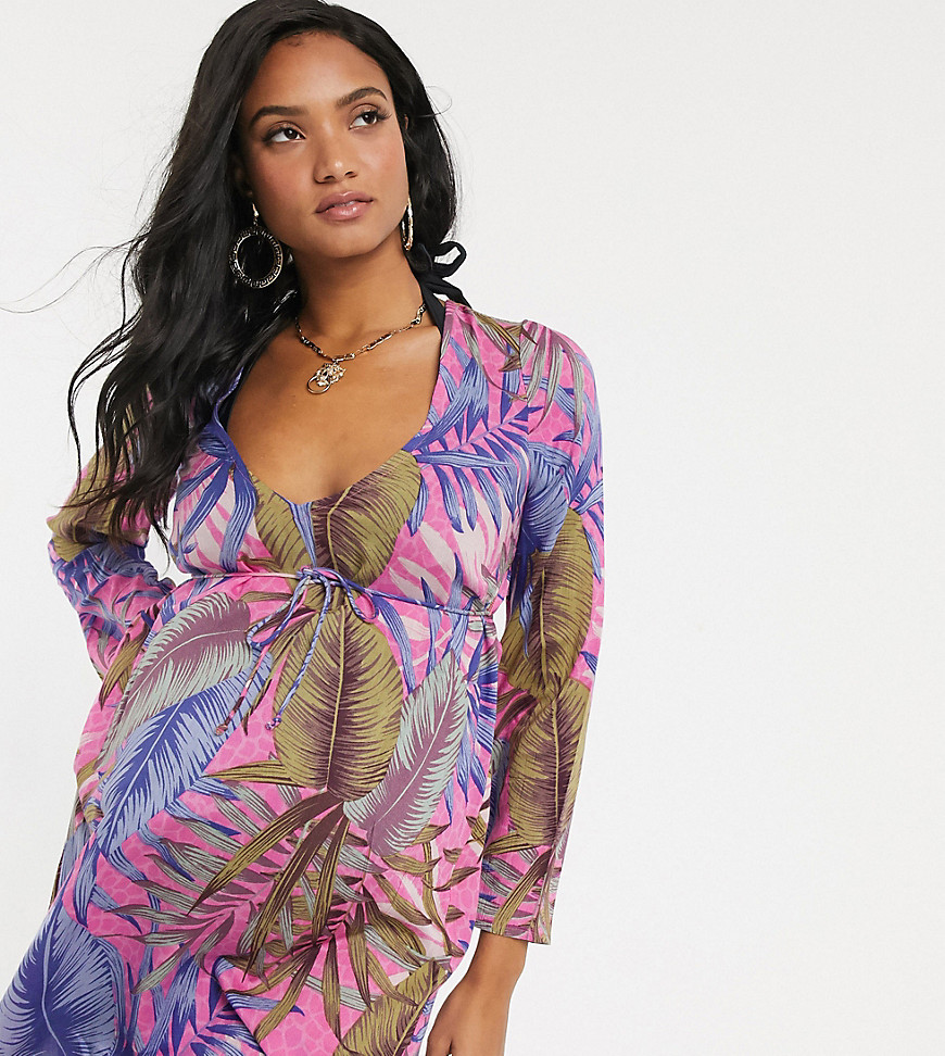 Asos Maternity - Asos design maternity - strand-sarong i rynket stof med tropisk lilla palmeprint-multifarvet