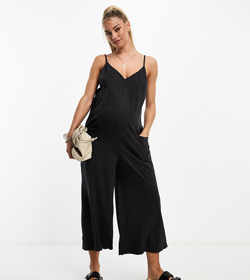 ASOS DESIGN Maternity strappy jersey jumpsuit in charcoal-Gray