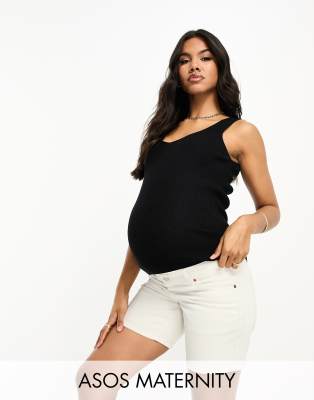 ASOS DESIGN Maternity - Strick-Trägertop in Schwarz mit V-Ausschnitt-Black