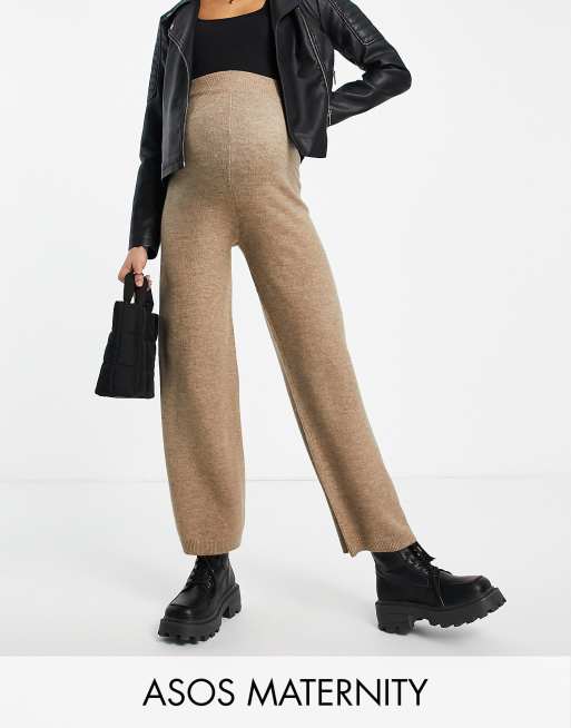 ASOS DESIGN Maternity – Strickhose in Taupe mit weitem Bein, Kombiteil