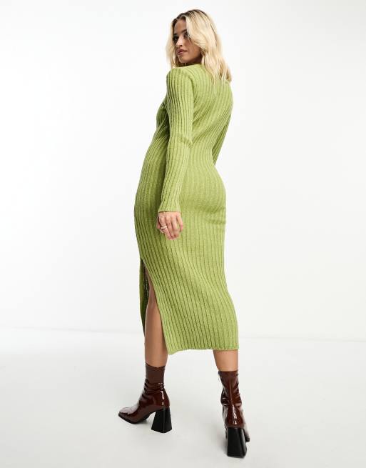 ASOS DESIGN Maternity - Strikket, grøn midikjole med firkantet hals i tekstureret garn, 2 af 4