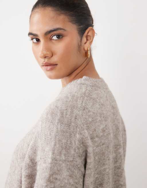 ASOS DESIGN Maternity strikket T-shirt med rund hals som del af sæt i havregrå, 3 af 4