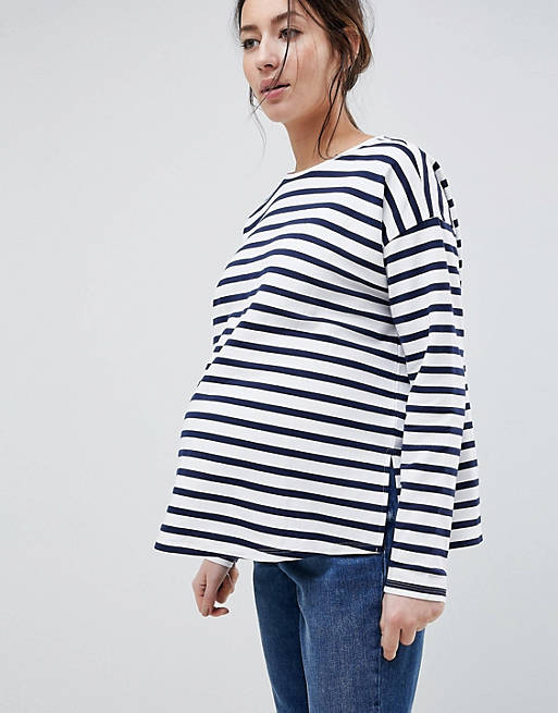 ASOS DESIGN Maternity Stripe Top In Baby Loop Back