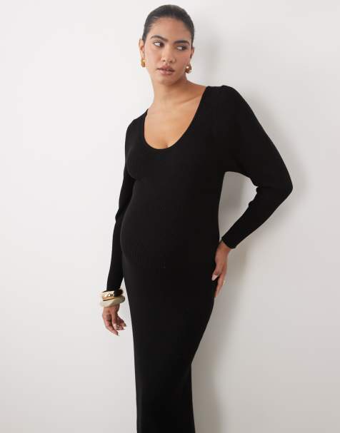 ASOS DESIGN Maternity structured scoop neck dress in black - view 1
