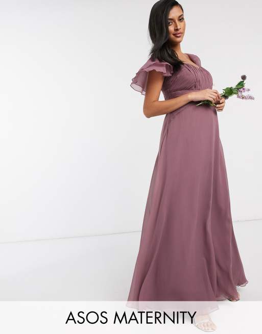 ASOS DESIGN Maternity – Sukienka koktajlowa w kolorze przydymionego fioletowego różu z marszczeniami