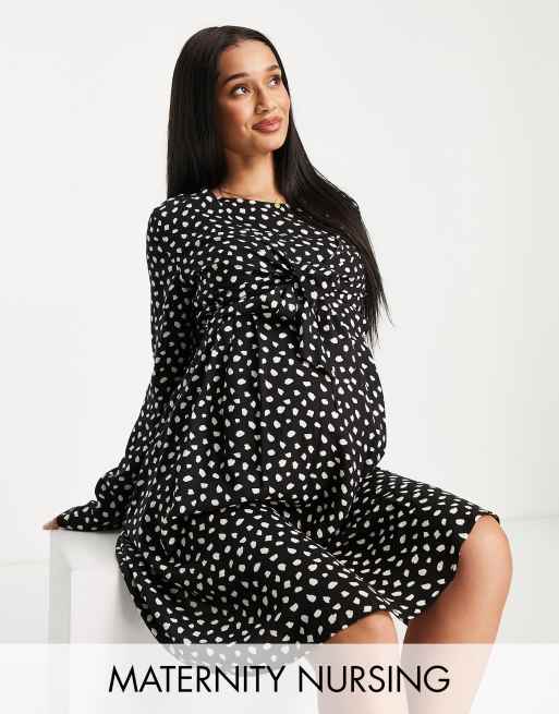 ASOS DESIGN Maternity – Sukienka kopertowa mini do karmienia z długim rękawem i monochromatycznym zwierzęcym wzorem