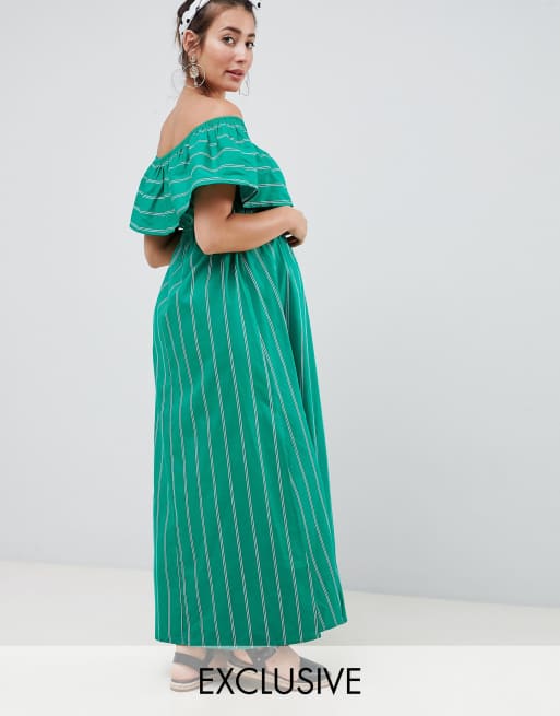 ASOS DESIGN Maternity – Sukienka maxi w paski z dekoltem typu bandeau