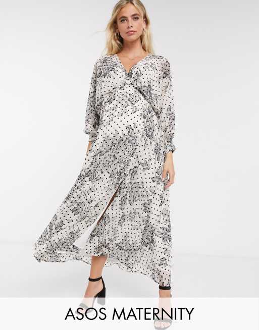 ASOS DESIGN Maternity – sukienka midi w groszki i kwiatowy wzór