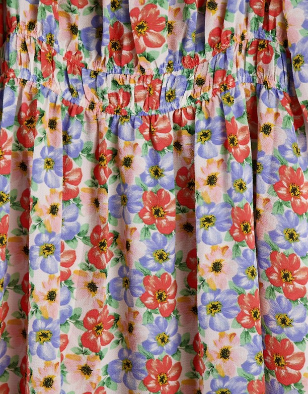  Zobacz Wizytę ASOS DESIGN Maternity – Sukienka mini skater w kwiaty z marszczeniem na biuście i bufkami Jasny nadruk w kwiaty