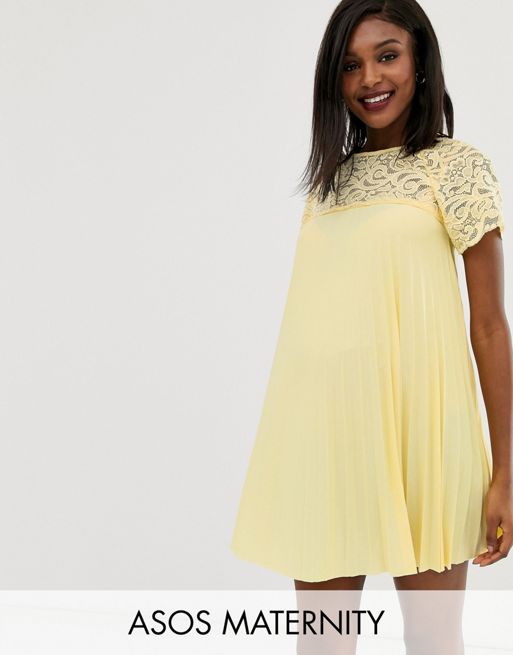 Asos Design Maternity Sukienka Mini Z Plisami I Koronkową Wstawką Asos 