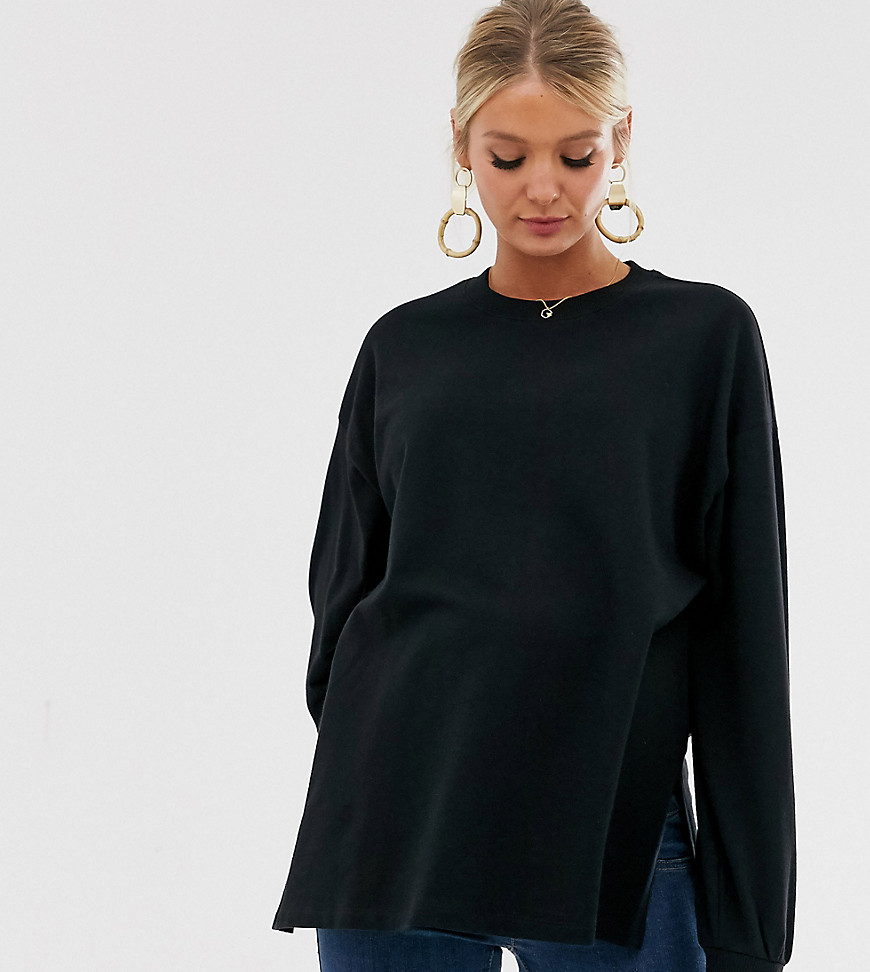 ASOS DESIGN Maternity - Super oversized lichtgewicht sweater met split aan de zijkanten in zwart