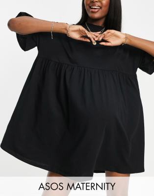 ASOS DESIGN Maternity super ruffle sleeve smock dress in black | ASOS