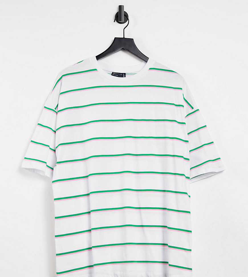 ASOS DESIGN Maternity super oversized t-shirt with mixed stripe in white pink and green-Multi