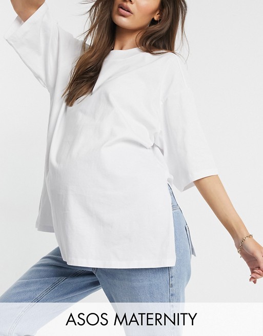 ASOS DESIGN Maternity super oversized t-shirt with side splits in white