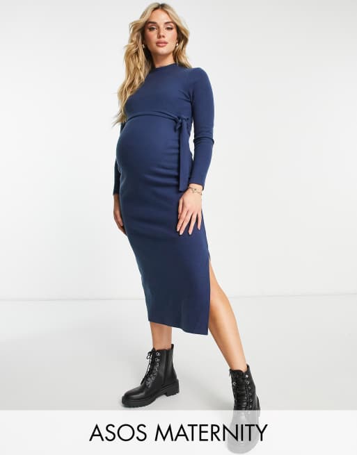 Asos navy outlet maternity dress