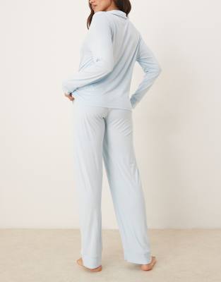 Asos Maternity Asos Design Maternity Super Soft Long Sleeve Shirt & Pants Pajama Set In Blue