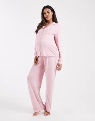 Asos Maternity Asos Design Maternity Super Soft Long Sleeve Shirt & Pants Pajama Set In Pink