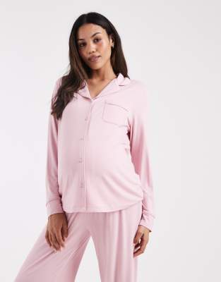 Asos Maternity Asos Design Maternity Super Soft Long Sleeve Shirt & Pants Pajama Set In Pink