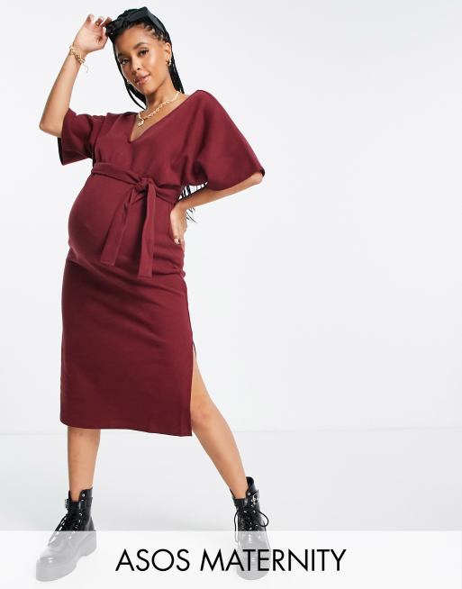 Maternity Belted Midi Sweater Dress