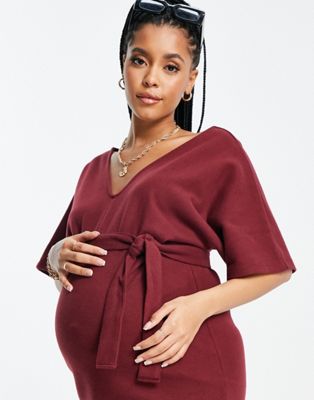 Maternity Belted Midi Sweater Dress