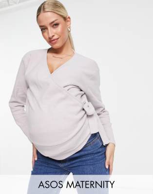 ASOS DESIGN Maternity super soft wrap top in lilac