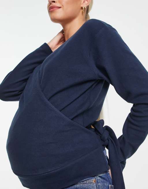 ASOS DESIGN Maternity super soft wrap top in navy, 3 of 4